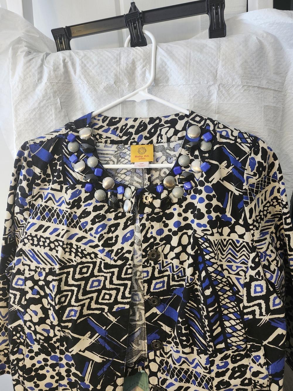 Ruby Road Embellished Blue & Black Printed Jacket